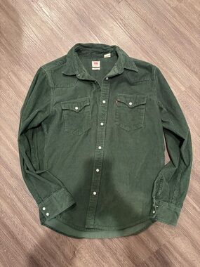 Levi's Corduroy Western Pearl Snap Shirt - Dark Green - Size Medium